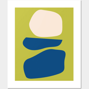 Organic Abstract Shapes in Chartreuse and Blue Posters and Art